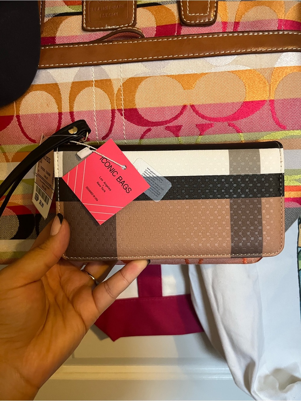 Multicolor Leather-Trim Wristlet Wallet